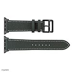 Apple Watch Band 41mm 40mm 38mm Premium Epsom Calf Leather in Midnight Green with White Stitching - Image 4