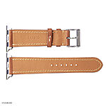 Apple Watch Band 49mm 45mm 44mm Yellow Cow Leather Classic Style with White Stitching - Image 3