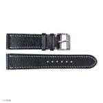 Black Leather Watch Strap – Classic Slim Style with White Stitching, 22mm