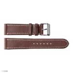 Brown Leather Watch Strap, Classic Flat Slim Style with White Stitching, 20mm