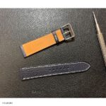 Navy Blue Leather Watch Strap, Classic Flat Slim, White Stitching, 20mm - Image 4