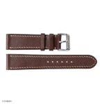 Brown Leather Watch Strap, Classic Flat Slim with White Stitching, 22mm