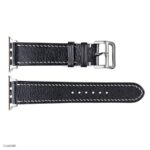 Apple Watch Band 41mm 40mm 38mm Black Leather Classic with White Stitching - Image 2