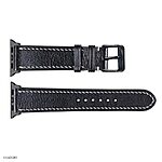 Apple Watch Band 49mm 45mm 44mm – Black Leather Classic with White Stitching - Image 4