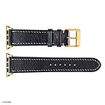 Apple Watch Band 49mm 45mm 44mm – Black Leather Classic with White Stitching - Image 6