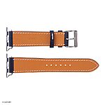 Apple Watch Leather Band 49mm 45mm 44mm in Navy Blue with White Stitching Classic Style - Image 3