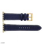 Apple Watch Leather Band 49mm 45mm 44mm in Navy Blue with White Stitching Classic Style - Image 6