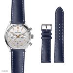 Classic Navy Blue Cow Leather Watch Strap with White Stitching, Size 19mm - Image 2