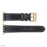 Apple Watch Band 41mm 40mm 38mm Black Leather Classic with White Stitching - Image 6