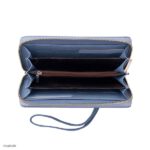 Women's Classic Zipper Wallet in Soft Real Leather, Light Blue, 21cm - Image 2