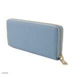 Women's Classic Zipper Wallet in Soft Real Leather, Light Blue, 21cm - Image 3