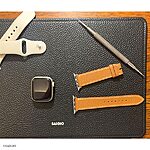 Premium Epsom Calfskin Leather Strap for Apple Watch Series 7 in Yellow with White Stitching - Image 3