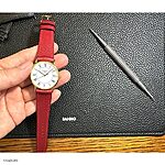 LONGINES Watch Strap Epsom Calf Leather Burgundy Red Classic Flat