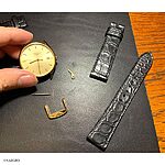 LONGINES Black Crocodile Leather Watch Strap, Classic Flat Style
