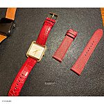 MICHAEL KORS Red Burgundy Epsom Calf Leather Watch Strap, Classic Flat Design