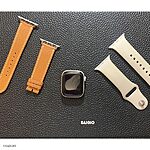 Premium Epsom Calfskin Leather Strap for Apple Watch Series 7 in Yellow with White Stitching - Image 2