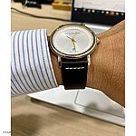STUHRLING Black Leather Vintage Thread Watch Strap