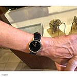 Classic Flat Thin Black Leather Watch Band Size 16mm - Image 5