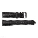 Black Leather Watch Strap, Classic Style with White Stitching, Size 22mm