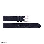 Classic Flat Thin Black Leather Watch Band Size 16mm