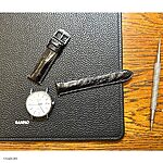 LONGINES Black Classic Crocodile Leather Watch Strap - Image 4