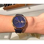 LACOSTE Navy Blue Leather Watch Strap, Classic Flat Unstitched