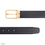 Men's Cowhide Sharkskin Belt, Black, with Gold Metal Buckle, 35mm M2300501K02V35